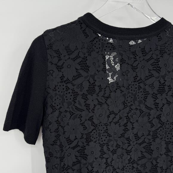 Saks Fifth Avenue Wool Cashmere Blend Lace Back Short Sleeve Sweater Small NWT - Picture 6 of 9